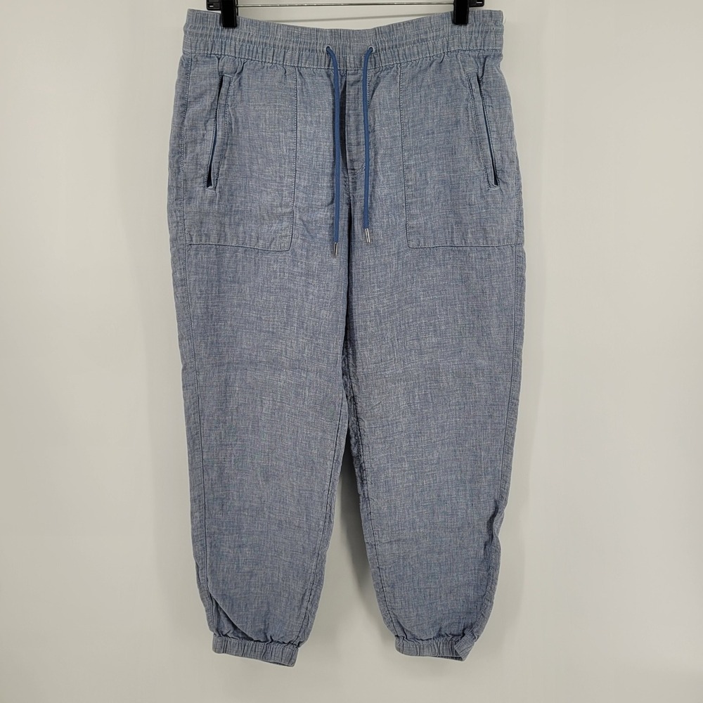 Athleta Cabo‎ Linen Jogger Womens 10 Blue Elastic Waist Drawstring 531704-00